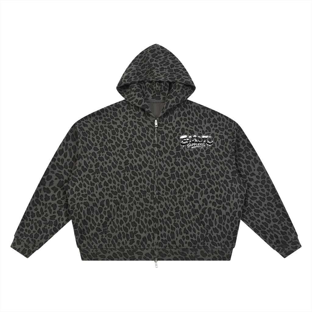E-MOTO SUPPLIERS leopard print zip up